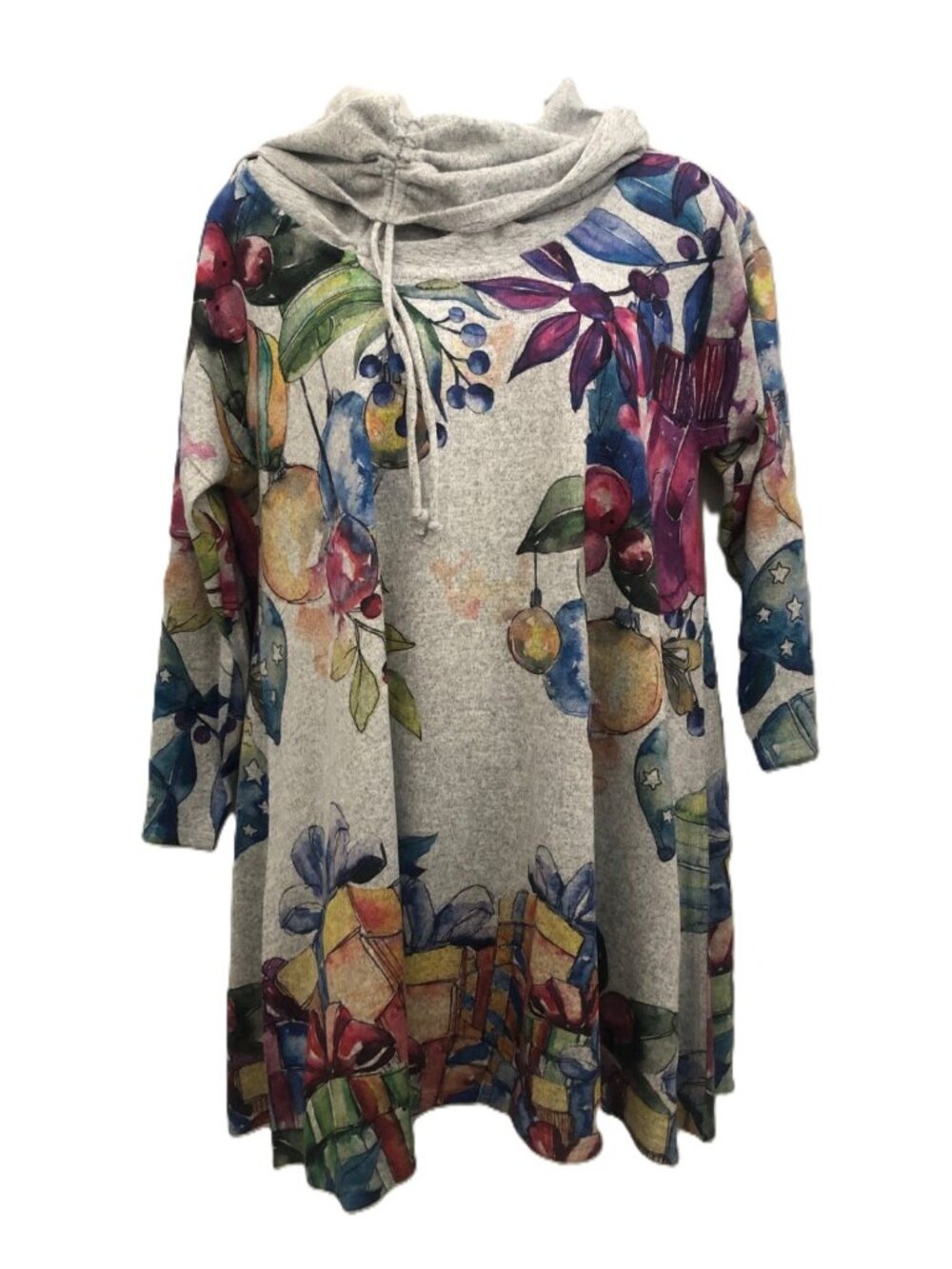 Et Lois Pullover Tunic Top Cowl Neck Fruity Print Size Small NWT